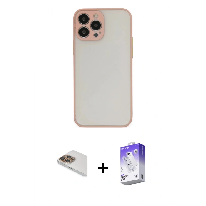MARSİLYAN™- iPhone 13 Pro Max Kılıf Ahenk Çizgi Serisi - Siyah Bilvis 5in1 3D Magic Cam Ekran Koruyucu + Pers Alüminyum Kamera Lens - GD