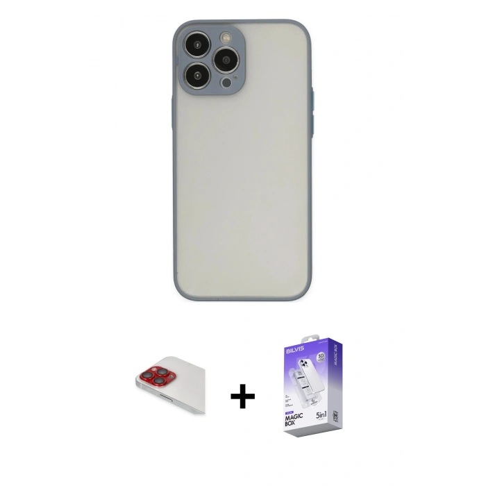 MARSİLYAN™- iPhone 13 Pro Max Kılıf Ahenk Çizgi Serisi - Siyah Bilvis 5in1 3D Magic Cam Ekran Koruyucu + Pers Alüminyum Kamera Lens - KI