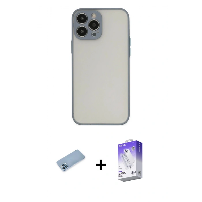 MARSİLYAN™- iPhone 13 Pro Max Kılıf Ahenk Çizgi Serisi - Siyah Bilvis 5in1 3D Magic Cam Ekran Koruyucu + Shine Kamera Lens Koruma Cam - MI