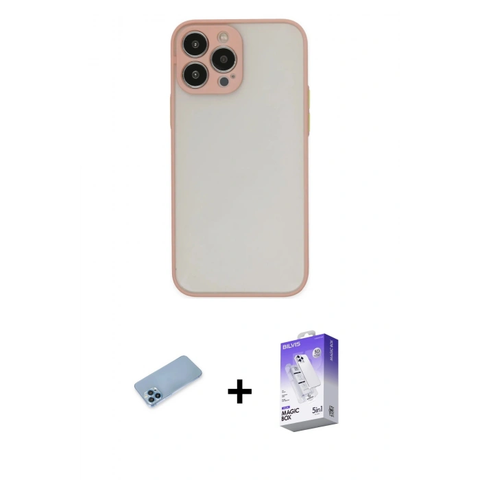 MARSİLYAN™- iPhone 13 Pro Max Kılıf Ahenk Çizgi Serisi - Siyah Bilvis 5in1 3D Magic Cam Ekran Koruyucu + Shine Kamera Lens Koruma Cam - MI