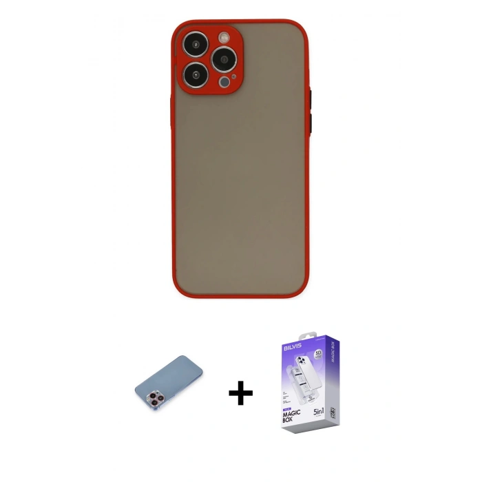 MARSİLYAN™- iPhone 13 Pro Max Kılıf Ahenk Çizgi Serisi - Siyah Bilvis 5in1 3D Magic Cam Ekran Koruyucu + Shine Kamera Lens Koruma Cam - PE