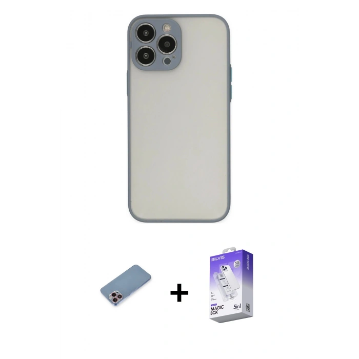 MARSİLYAN™- iPhone 13 Pro Max Kılıf Ahenk Çizgi Serisi - Siyah Bilvis 5in1 3D Magic Cam Ekran Koruyucu + Shine Kamera Lens Koruma Cam - PE