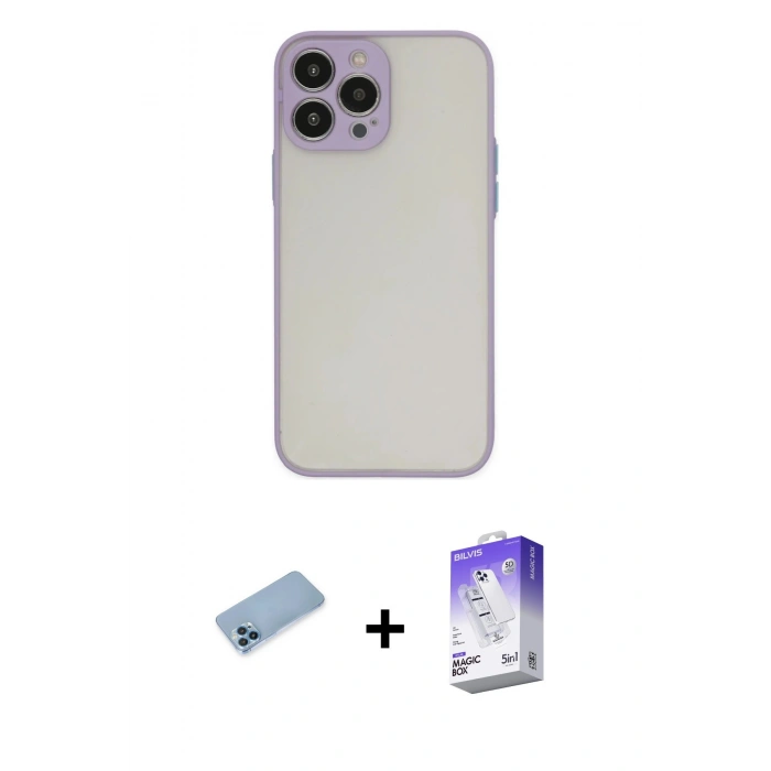 MARSİLYAN™- iPhone 13 Pro Max Kılıf Ahenk Çizgi Serisi - Siyah Bilvis 5in1 3D Magic Cam Ekran Koruyucu + Shine Kamera Lens Koruma Cam - MI