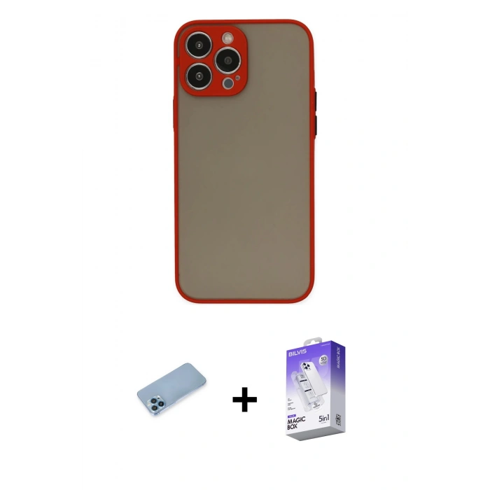 MARSİLYAN™- iPhone 13 Pro Max Kılıf Ahenk Çizgi Serisi - Siyah Bilvis 5in1 3D Magic Cam Ekran Koruyucu + Shine Kamera Lens Koruma Cam - MI