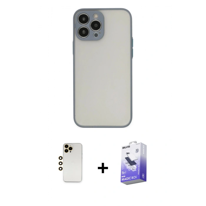 MARSİLYAN™- iPhone 13 Pro Max Kılıf Ahenk Çizgi Serisi - Siyah Bilvis 5in1 5D Magic Hayalet Cam Ekran Koruyucu + Shine Kamera Lens - GD