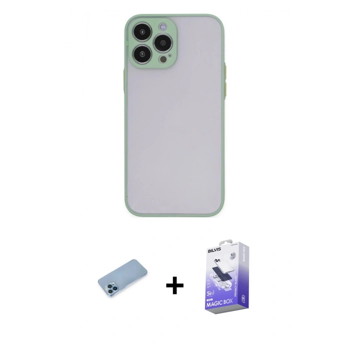 MARSİLYAN™- iPhone 13 Pro Max Kılıf Ahenk Çizgi Serisi - Siyah Bilvis 5in1 5D Magic Hayalet Cam Ekran Koruyucu + Shine Kamera Lens Koruma Cam - MI