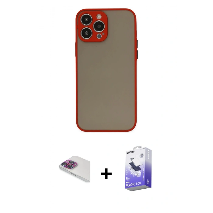 MARSİLYAN™- iPhone 13 Pro Max Kılıf Ahenk Çizgi Serisi - Siyah Bilvis 5in1 5D Magic Hayalet Cam Ekran Koruyucu + Pers Alüminyum Kamera Lens - GI