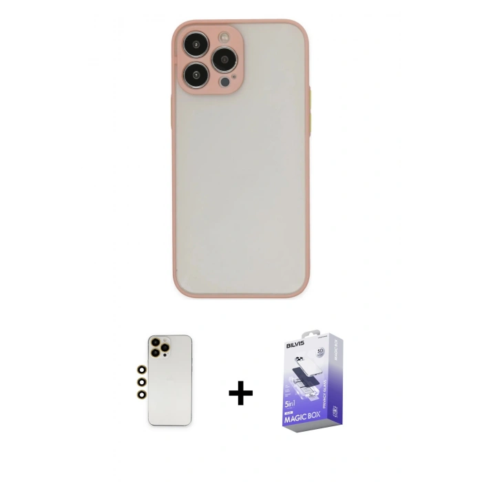 MARSİLYAN™- iPhone 13 Pro Max Kılıf Ahenk Çizgi Serisi - Siyah Bilvis 5in1 5D Magic Hayalet Cam Ekran Koruyucu + Shine Kamera Lens - GD