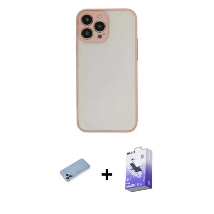 MARSİLYAN™- iPhone 13 Pro Max Kılıf Ahenk Çizgi Serisi - Siyah Bilvis 5in1 5D Magic Hayalet Cam Ekran Koruyucu + Shine Kamera Lens Koruma Cam - MI