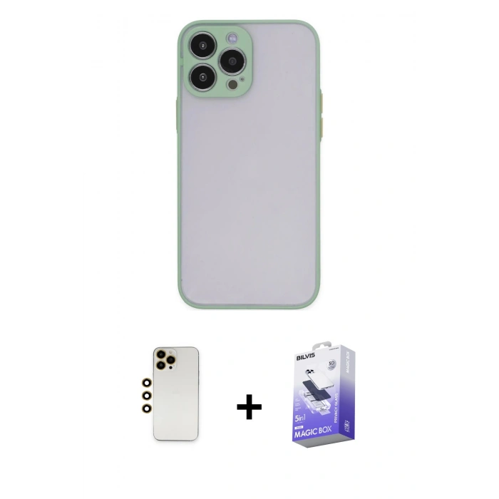 MARSİLYAN™- iPhone 13 Pro Max Kılıf Ahenk Çizgi Serisi - Siyah Bilvis 5in1 5D Magic Hayalet Cam Ekran Koruyucu + Shine Kamera Lens - GD