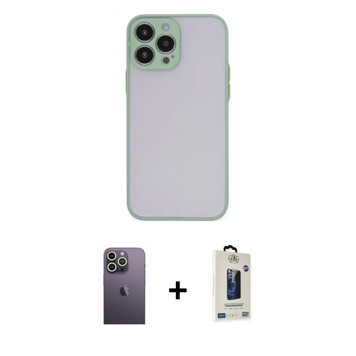 MARSİLYAN™- iPhone 13 Pro Max Kılıf Ahenk Çizgi Serisi - Siyah Bilvis Hayalet Cam Ekran Koruyucu + Neon Fosforlu Kamera Lens - BZ