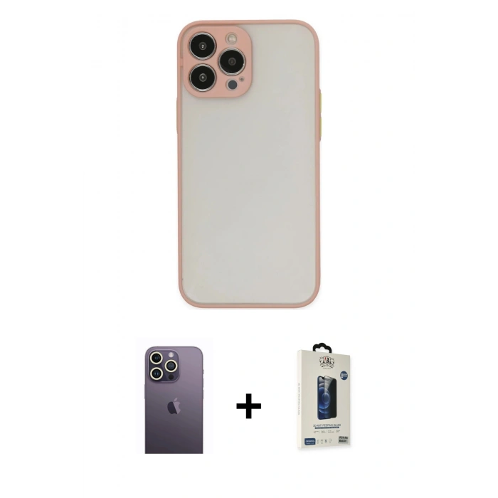 MARSİLYAN™- iPhone 13 Pro Max Kılıf Ahenk Çizgi Serisi - Siyah Bilvis Hayalet Cam Ekran Koruyucu + Neon Fosforlu Kamera Lens - BZ