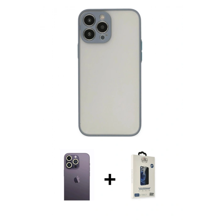 MARSİLYAN™- iPhone 13 Pro Max Kılıf Ahenk Çizgi Serisi - Siyah Bilvis Hayalet Cam Ekran Koruyucu + Neon Fosforlu Kamera Lens - BZ