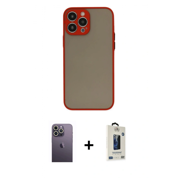 MARSİLYAN™- iPhone 13 Pro Max Kılıf Ahenk Çizgi Serisi - Siyah Bilvis Hayalet Cam Ekran Koruyucu + Neon Fosforlu Kamera Lens - BZ