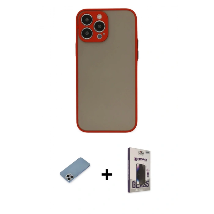 MARSİLYAN™- iPhone 13 Pro Max Kılıf Ahenk Çizgi Serisi - Siyah Bilvis Hayalet Cam Ekran Koruyucu + Shine Kamera Lens Koruma Cam - GI