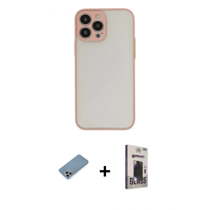 MARSİLYAN™- iPhone 13 Pro Max Kılıf Ahenk Çizgi Serisi - Siyah Bilvis Hayalet Cam Ekran Koruyucu + Shine Kamera Lens Koruma Cam - GI