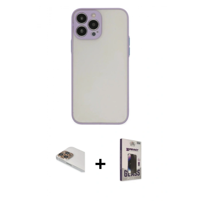 MARSİLYAN™- iPhone 13 Pro Max Kılıf Ahenk Çizgi Serisi - Siyah Bilvis Hayalet Cam Ekran Koruyucu + Pers Alüminyum Kamera Lens - GD