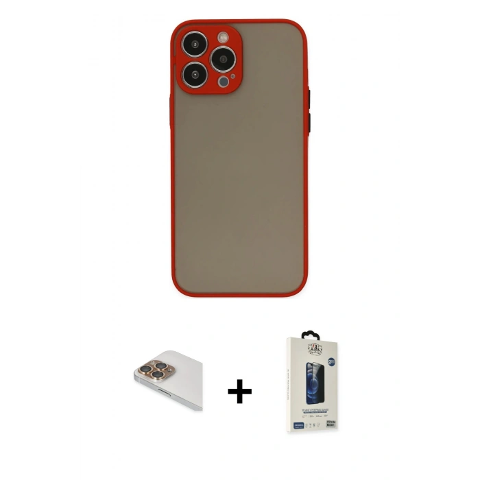 MARSİLYAN™- iPhone 13 Pro Max Kılıf Ahenk Çizgi Serisi - Siyah Bilvis Hayalet Cam Ekran Koruyucu + Pers Alüminyum Kamera Lens - GD