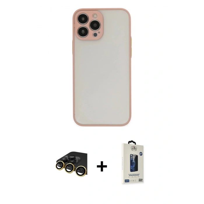 MARSİLYAN™- iPhone 13 Pro Max Kılıf Ahenk Çizgi Serisi - Siyah Bilvis Hayalet Cam Ekran Koruyucu + Raze Metal Kamera Lens - GD