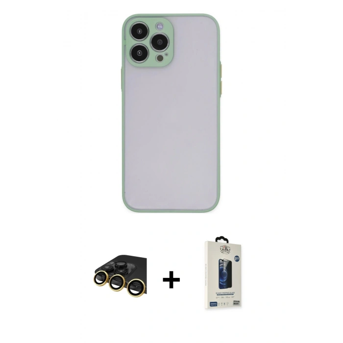MARSİLYAN™- iPhone 13 Pro Max Kılıf Ahenk Çizgi Serisi - Siyah Bilvis Hayalet Cam Ekran Koruyucu + Raze Metal Kamera Lens - GD