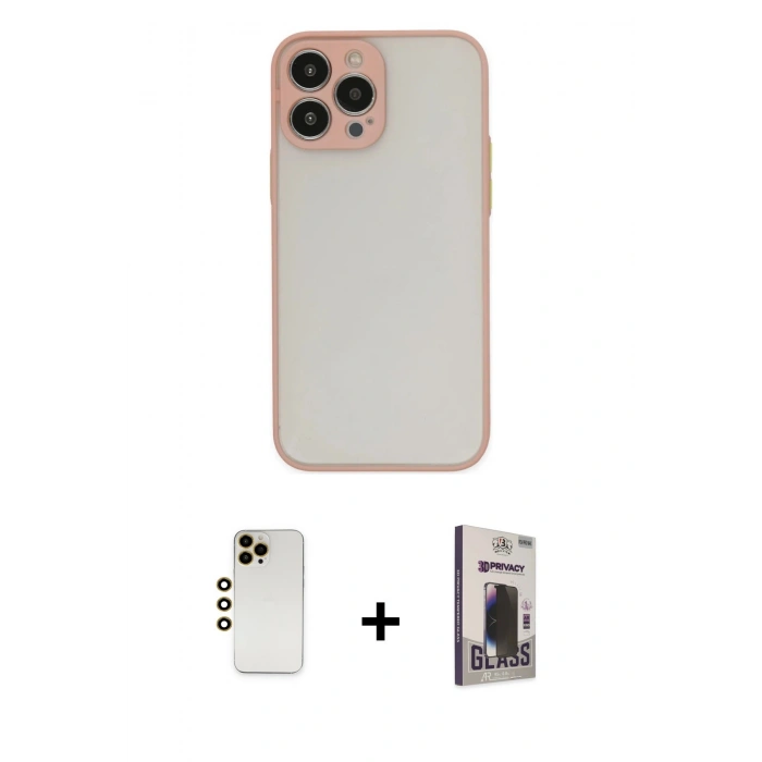 MARSİLYAN™- iPhone 13 Pro Max Kılıf Ahenk Çizgi Serisi - Siyah Bilvis Hayalet Cam Ekran Koruyucu + Shine Kamera Lens - GD