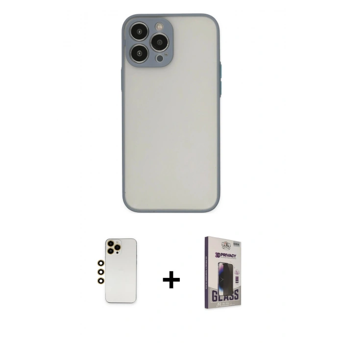 MARSİLYAN™- iPhone 13 Pro Max Kılıf Ahenk Çizgi Serisi - Siyah Bilvis Hayalet Cam Ekran Koruyucu + Shine Kamera Lens - GD