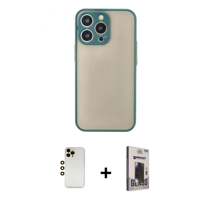 MARSİLYAN™- iPhone 13 Pro Max Kılıf Ahenk Çizgi Serisi - Siyah Bilvis Hayalet Cam Ekran Koruyucu + Shine Kamera Lens - GD