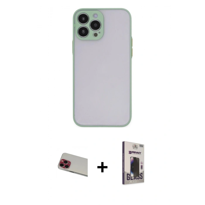 MARSİLYAN™- iPhone 13 Pro Max Kılıf Ahenk Çizgi Serisi - Siyah Bilvis Hayalet Cam Ekran Koruyucu + Rainbow Kamera Lens Koruma Cam - KI