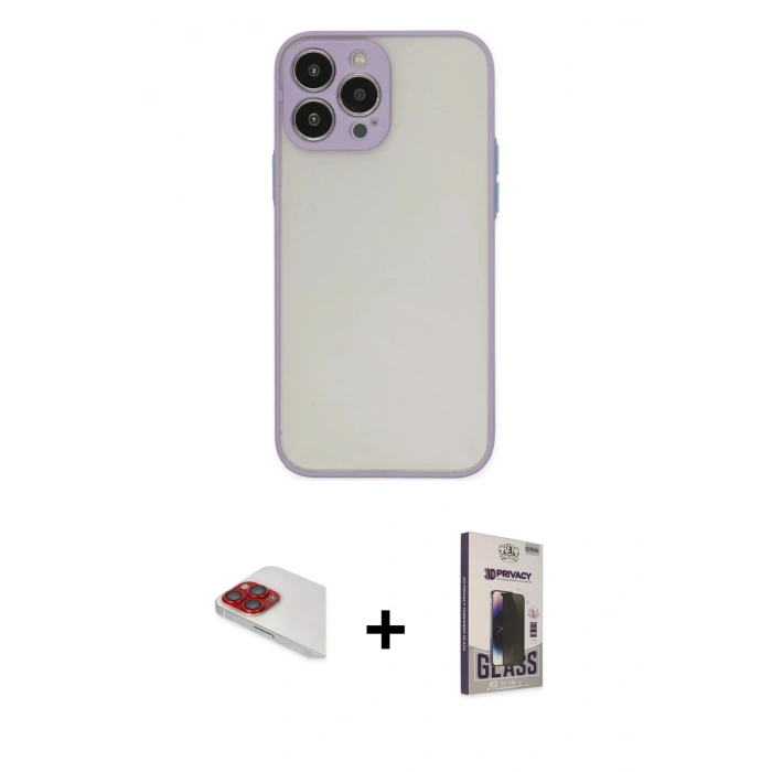 MARSİLYAN™- iPhone 13 Pro Max Kılıf Ahenk Çizgi Serisi - Siyah Bilvis Hayalet Cam Ekran Koruyucu + Kırmızı Pers Alüminyum Kamera Lens