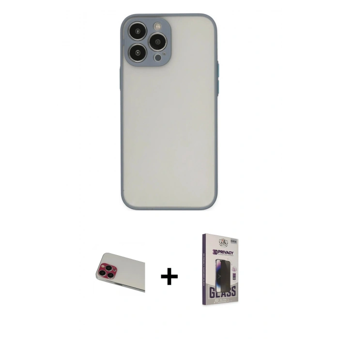 MARSİLYAN™- iPhone 13 Pro Max Kılıf Ahenk Çizgi Serisi - Siyah Bilvis Hayalet Cam Ekran Koruyucu + Rainbow Kamera Lens Koruma Cam - KI