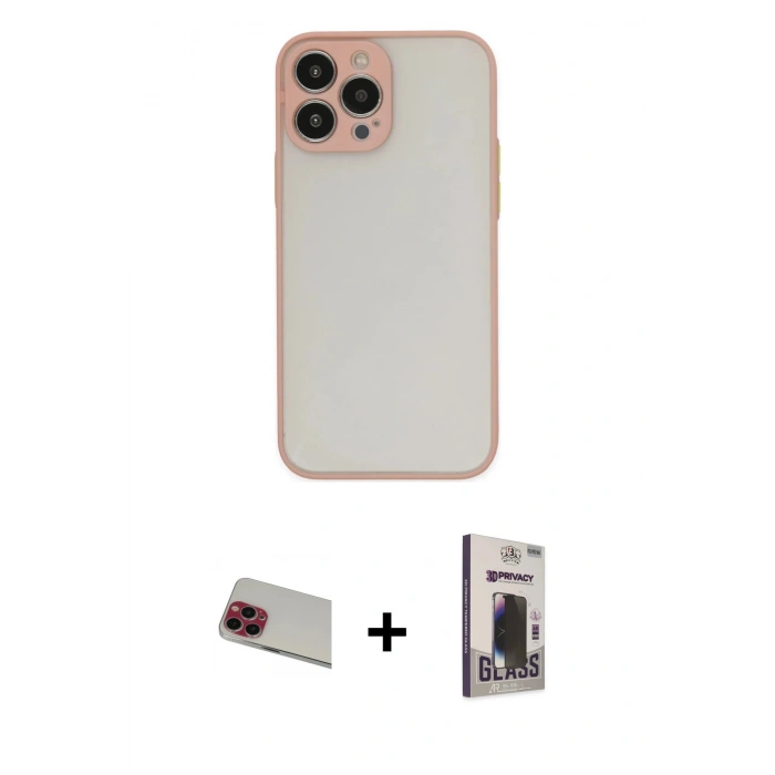 MARSİLYAN™- iPhone 13 Pro Max Kılıf Ahenk Çizgi Serisi - Siyah Bilvis Hayalet Cam Ekran Koruyucu + Rainbow Kamera Lens Koruma Cam - KI