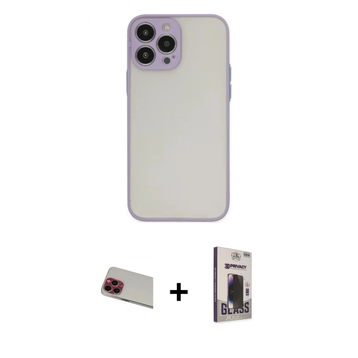 MARSİLYAN™- iPhone 13 Pro Max Kılıf Ahenk Çizgi Serisi - Siyah Bilvis Hayalet Cam Ekran Koruyucu + Rainbow Kamera Lens Koruma Cam - KI