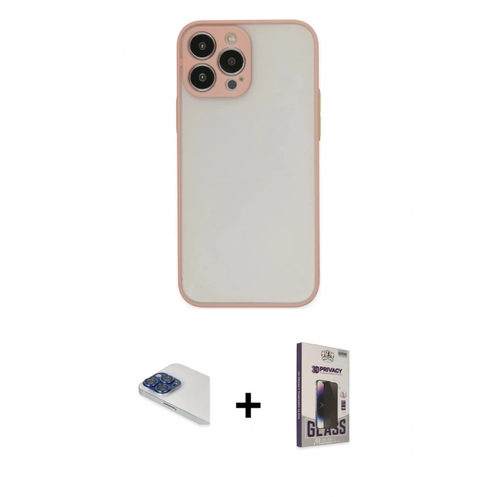 MARSİLYAN™- iPhone 13 Pro Max Kılıf Ahenk Çizgi Serisi - Siyah Bilvis Hayalet Cam Ekran Koruyucu + Lacivert Pers Alüminyum Kamera Lens