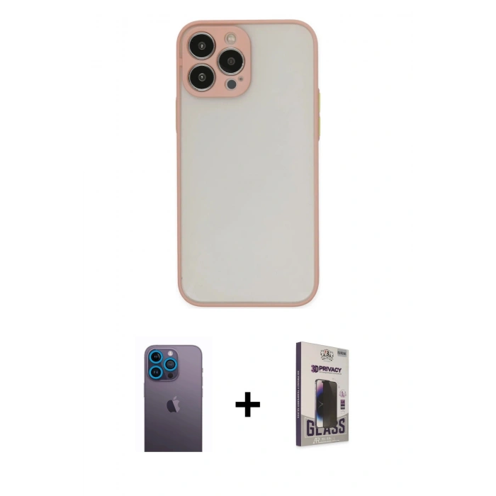 MARSİLYAN™- iPhone 13 Pro Max Kılıf Ahenk Çizgi Serisi - Siyah Bilvis Hayalet Cam Ekran Koruyucu + Neon Fosforlu Kamera Lens - MI