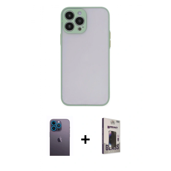 MARSİLYAN™- iPhone 13 Pro Max Kılıf Ahenk Çizgi Serisi - Siyah Bilvis Hayalet Cam Ekran Koruyucu + Neon Fosforlu Kamera Lens - MI