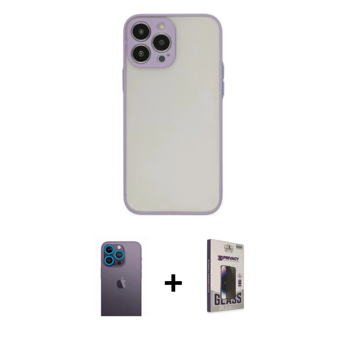 MARSİLYAN™- iPhone 13 Pro Max Kılıf Ahenk Çizgi Serisi - Siyah Bilvis Hayalet Cam Ekran Koruyucu + Neon Fosforlu Kamera Lens - MI
