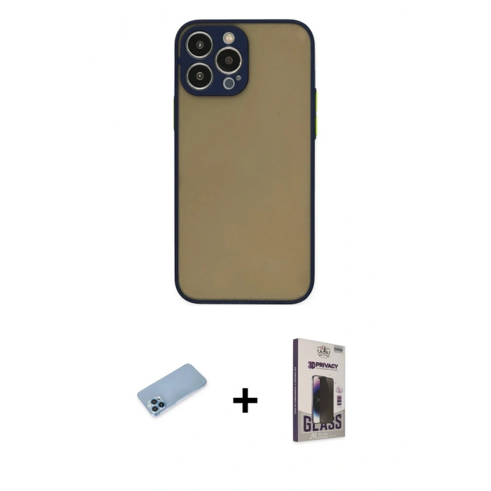 MARSİLYAN™- iPhone 13 Pro Max Kılıf Ahenk Çizgi Serisi - Siyah Bilvis Hayalet Cam Ekran Koruyucu + Shine Kamera Lens Koruma Cam - MI