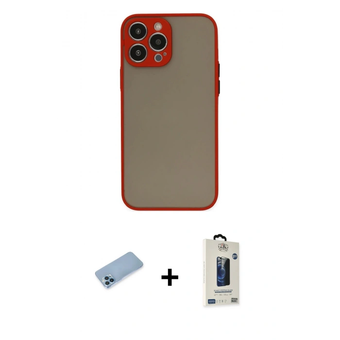 MARSİLYAN™- iPhone 13 Pro Max Kılıf Ahenk Çizgi Serisi - Siyah Bilvis Hayalet Cam Ekran Koruyucu + Shine Kamera Lens Koruma Cam - MI