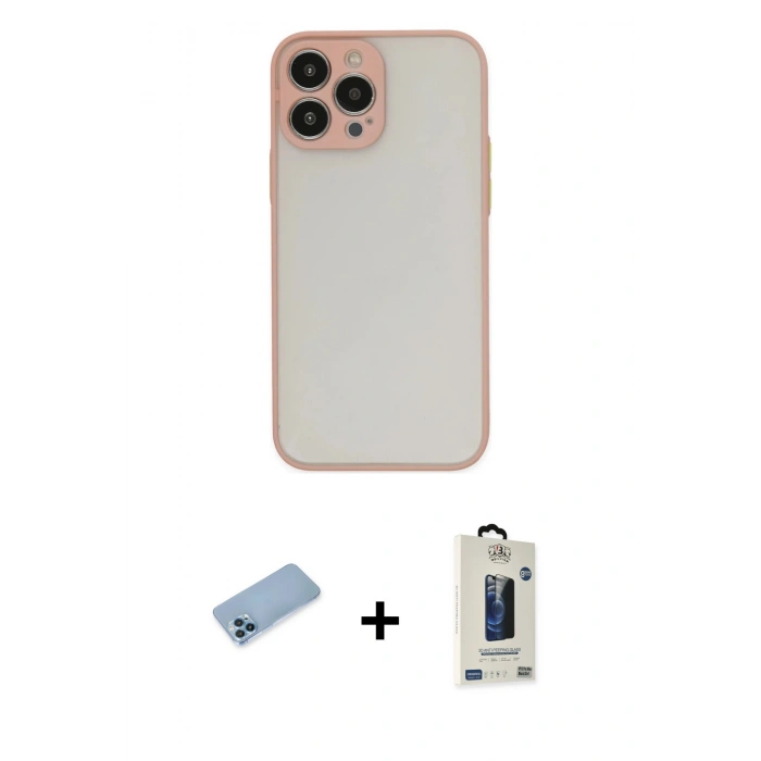 MARSİLYAN™- iPhone 13 Pro Max Kılıf Ahenk Çizgi Serisi - Siyah Bilvis Hayalet Cam Ekran Koruyucu + Shine Kamera Lens Koruma Cam - MI