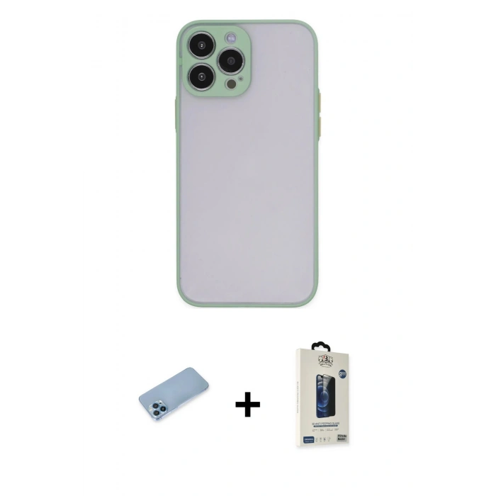 MARSİLYAN™- iPhone 13 Pro Max Kılıf Ahenk Çizgi Serisi - Siyah Bilvis Hayalet Cam Ekran Koruyucu + Shine Kamera Lens Koruma Cam - MI