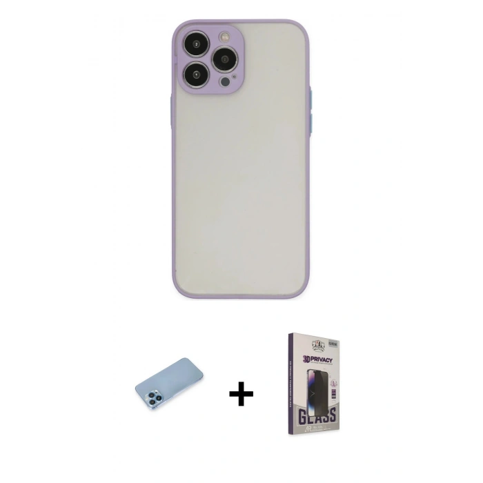 MARSİLYAN™- iPhone 13 Pro Max Kılıf Ahenk Çizgi Serisi - Siyah Bilvis Hayalet Cam Ekran Koruyucu + Shine Kamera Lens Koruma Cam - MI