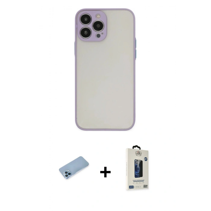 MARSİLYAN™- iPhone 13 Pro Max Kılıf Ahenk Çizgi Serisi - Siyah Bilvis Hayalet Cam Ekran Koruyucu + Shine Kamera Lens Koruma Cam - MI