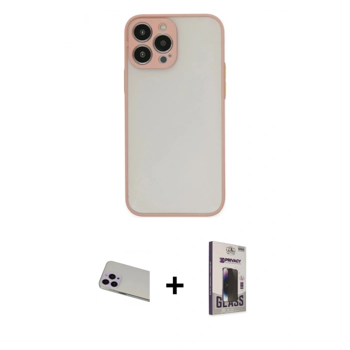 MARSİLYAN™- iPhone 13 Pro Max Kılıf Ahenk Çizgi Serisi - Siyah Bilvis Hayalet Cam Ekran Koruyucu + Rainbow Kamera Lens Koruma Cam - MR