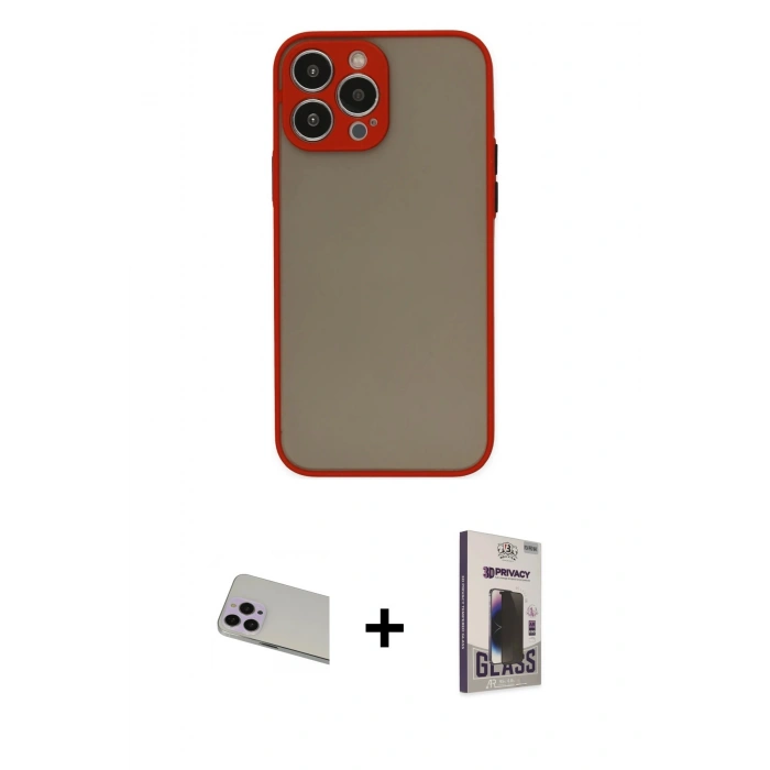 MARSİLYAN™- iPhone 13 Pro Max Kılıf Ahenk Çizgi Serisi - Siyah Bilvis Hayalet Cam Ekran Koruyucu + Rainbow Kamera Lens Koruma Cam - MR