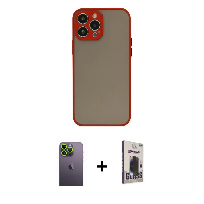 MARSİLYAN™- iPhone 13 Pro Max Kılıf Ahenk Çizgi Serisi - Siyah Bilvis Hayalet Cam Ekran Koruyucu + Neon Fosforlu Kamera Lens - YL