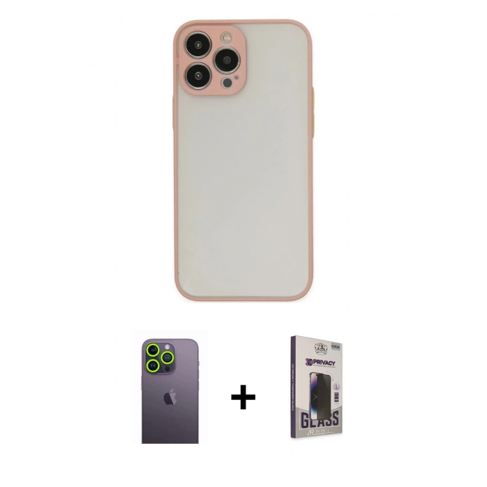 MARSİLYAN™- iPhone 13 Pro Max Kılıf Ahenk Çizgi Serisi - Siyah Bilvis Hayalet Cam Ekran Koruyucu + Neon Fosforlu Kamera Lens - YL