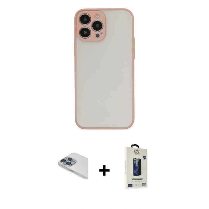 MARSİLYAN™- iPhone 13 Pro Max Kılıf Ahenk Çizgi Serisi - Siyah Bilvis Hayalet Cam Ekran Koruyucu + Pers Alüminyum Kamera Lens - SABE