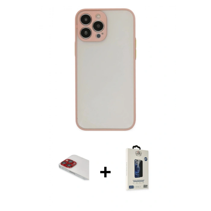 MARSİLYAN™- iPhone 13 Pro Max Kılıf Ahenk Çizgi Serisi - Siyah Bilvis Hayalet Cam Ekran Koruyucu + Pers Alüminyum Kamera Lens - KI