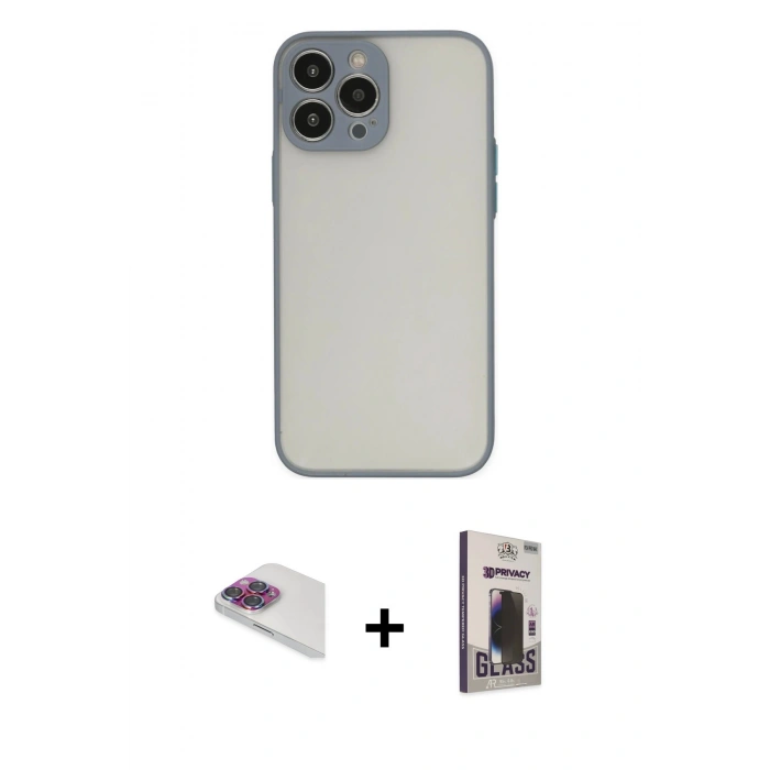 MARSİLYAN™- iPhone 13 Pro Max Kılıf Ahenk Çizgi Serisi - Siyah Bilvis Hayalet Cam Ekran Koruyucu + Pers Alüminyum Kamera Lens - GI