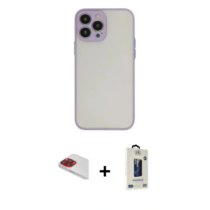 MARSİLYAN™- iPhone 13 Pro Max Kılıf Ahenk Çizgi Serisi - Siyah Bilvis Hayalet Cam Ekran Koruyucu + Pers Alüminyum Kamera Lens - KI
